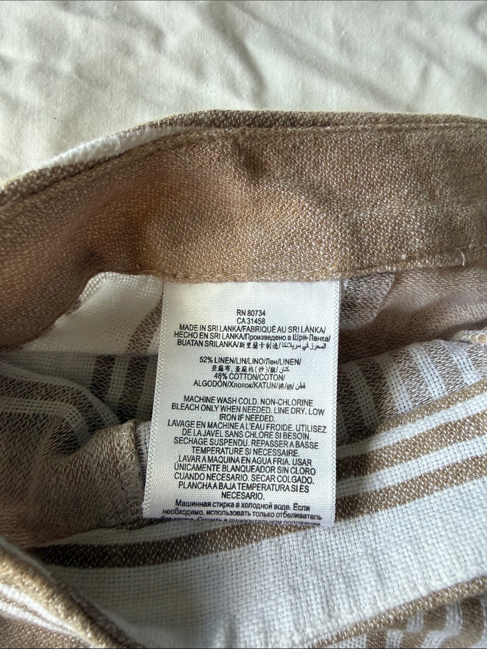 Striped Linen-Blend Crop Top & Shorts Set in Beige and White - Picture 9 of 9